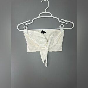 AE Studio Tie-Front White Eyelet Strapless Women’s Top